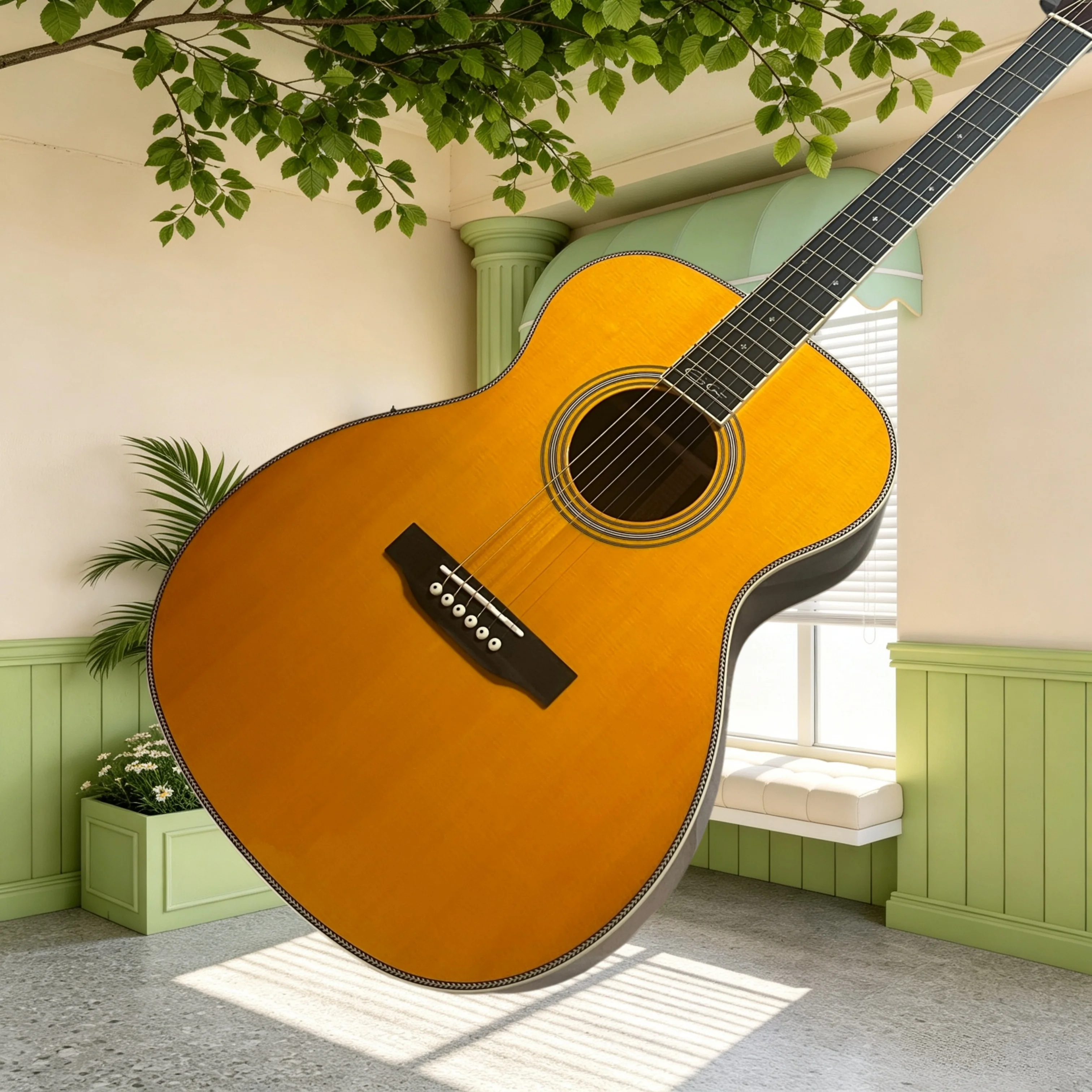 OM28 Acoustic Guitar Solid Spruce Top Rosewood Back Sides Ebony Fretboard Vintage Yellow Gloss Fingerstyle Practic Performance