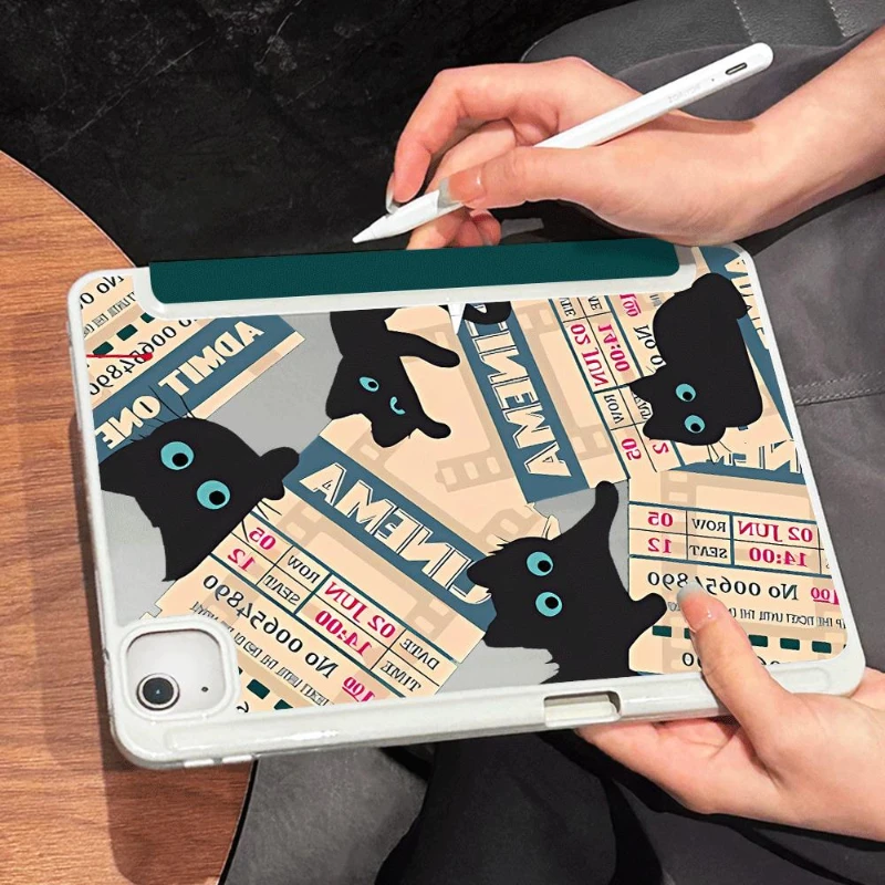 Tablet Case for IPad Pro 11 2022 IPad Air 5 Air 4 10.9 10.2 9th 8th 7th Ipad Pro 10.5 Black Kitten Print Literary Vintage Style