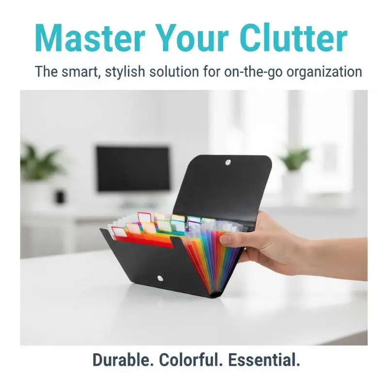 13-Pocket Rainbow Expanding File Folder with Secure Buckle Durable Paper Document Organizer for School Students Work