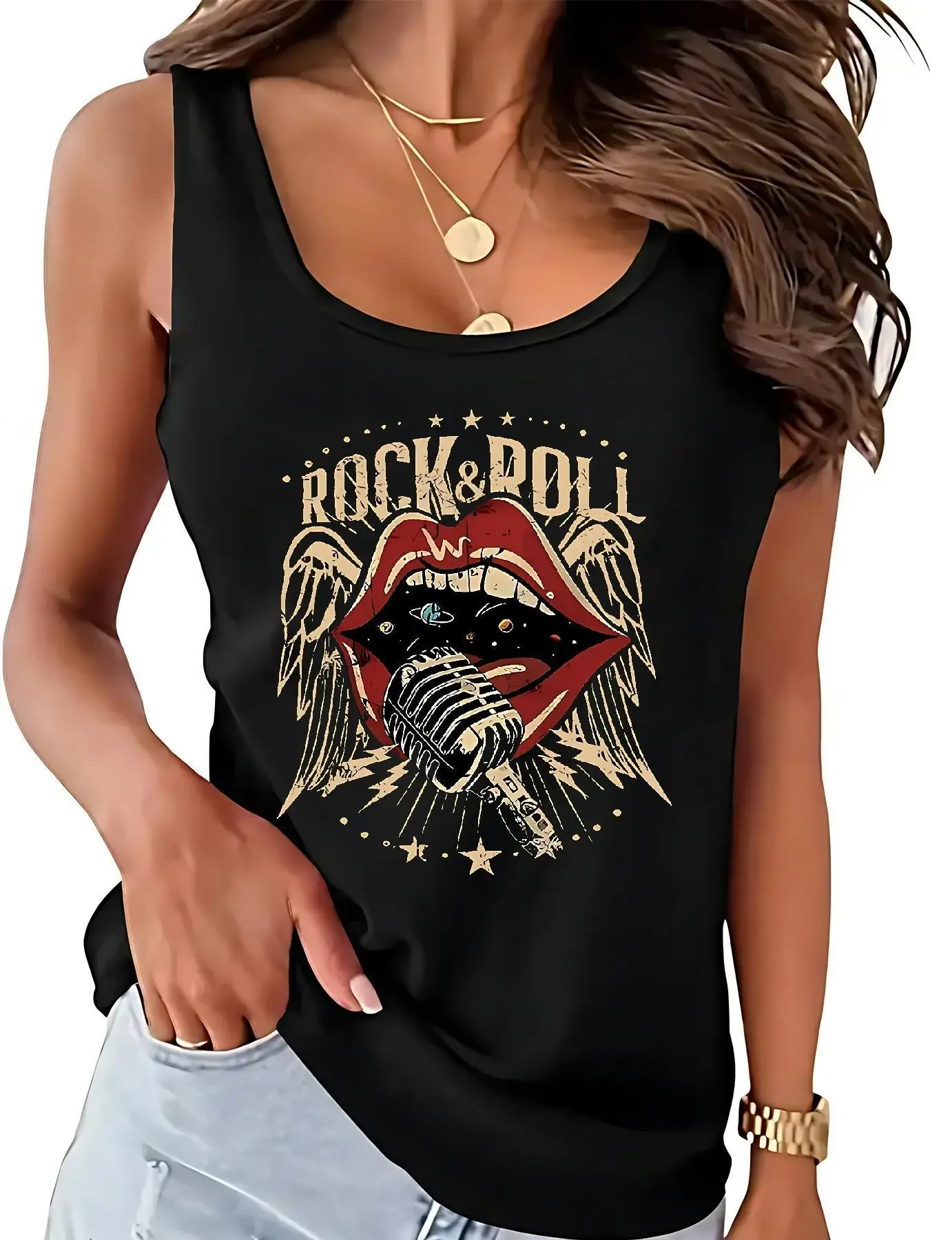 printed Summer women's loose and personalized dream catcher mesh printed vest top T-shirt comfortable sleeveless