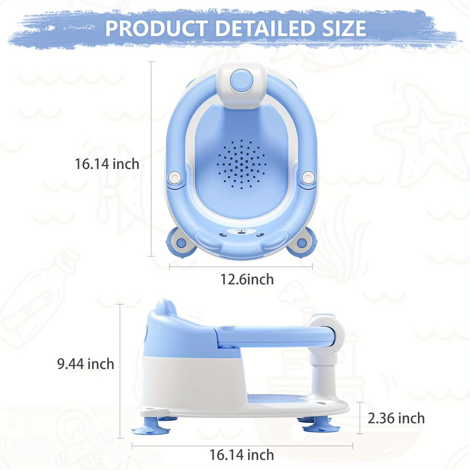 1Pc Baby Bath Seat for 6M+, Non-Slip Bath Chair with 4 Suction Cups & Soft Pad, Compact Portable Shower Seat for Infants