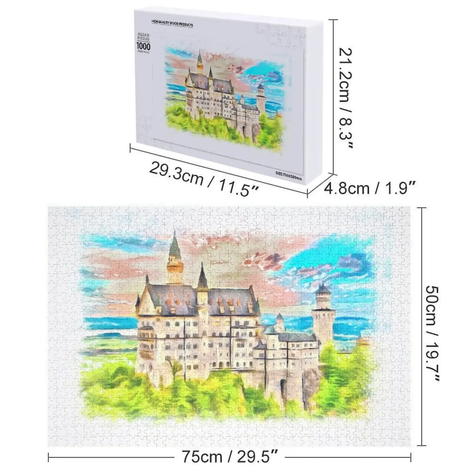 Castle Neuschwanstein (Painting) Jigsaw Puzzle Customizable Gift Anime Personalised Name Wooden Animal Puzzle