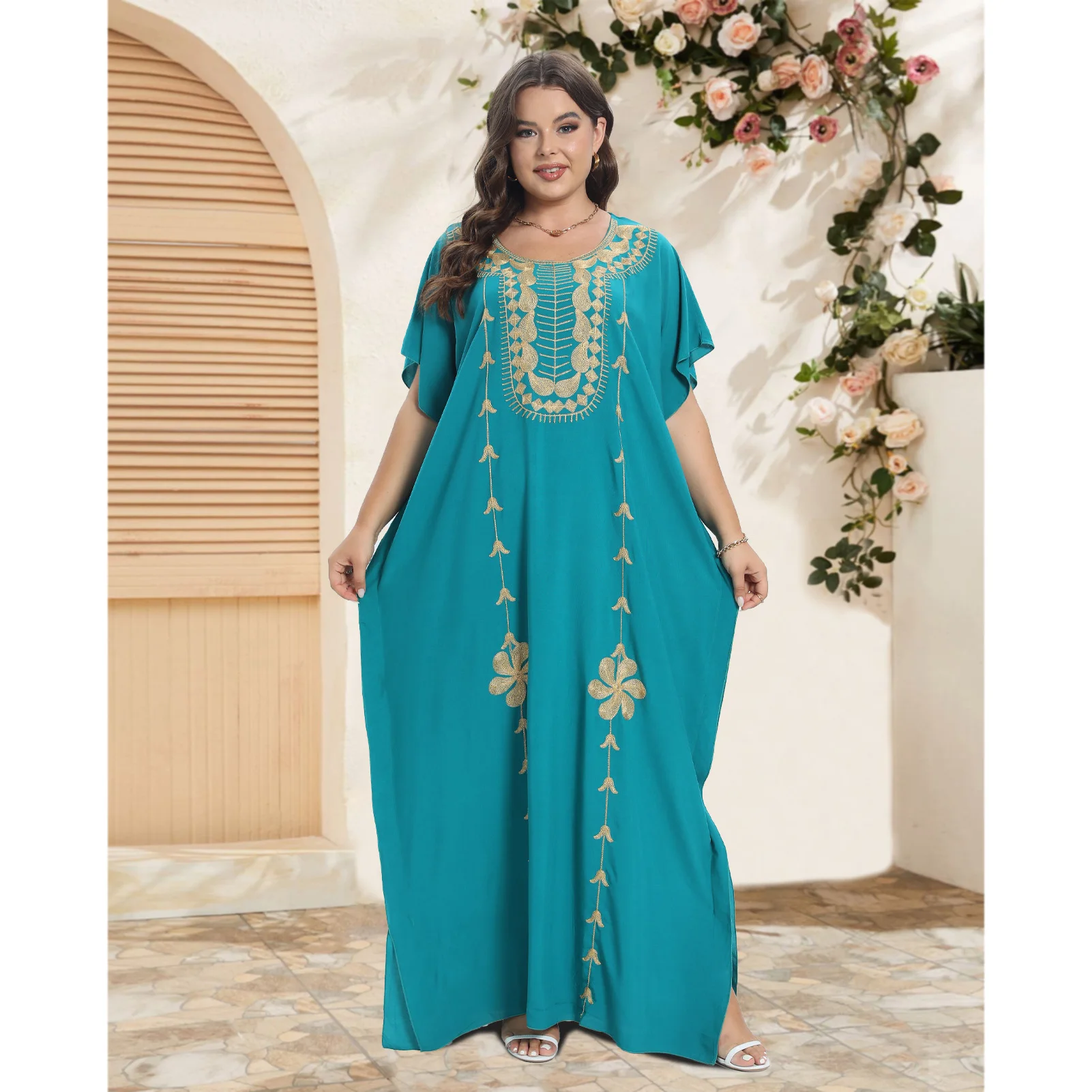 Short Sleeve home cover Moroccan cotton African Beach Home cotton embroidery abaya PlusSize Caftan Moroccan boubou dresses