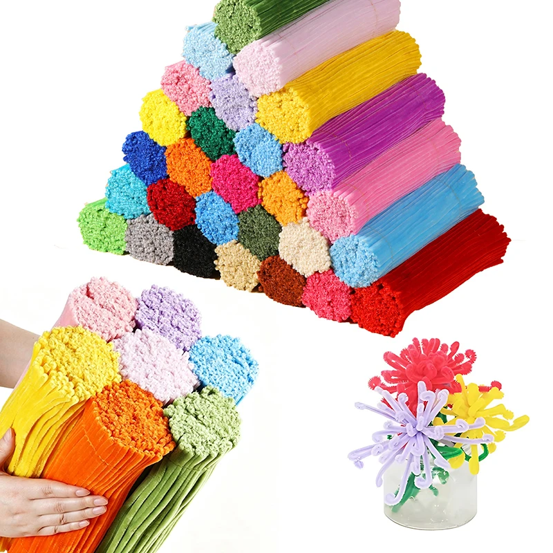 100PCS/Pack Chenille Stems 5 Colors Soft Bendable Twist Wire Sticks Creative Craft Supplies for Gift Making Home Decorations ZYF