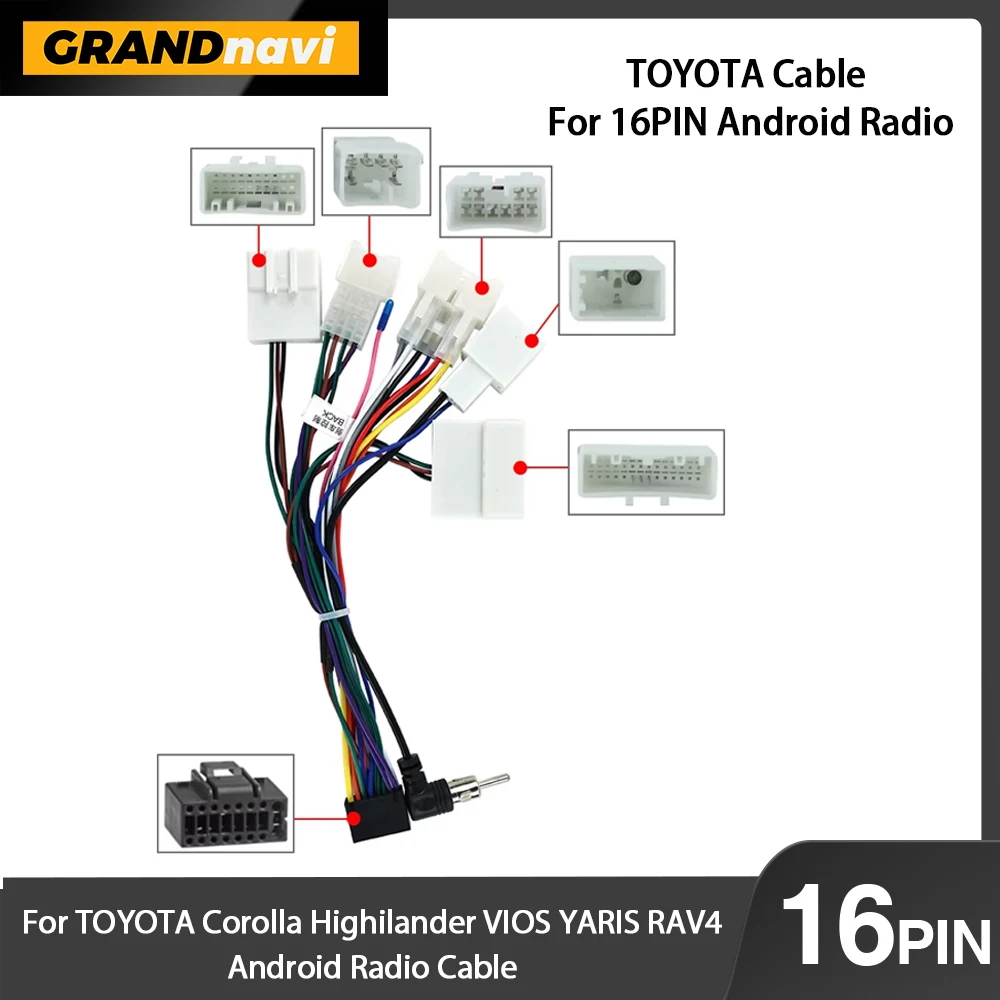 16PIN Android Car Radio Power Cable Adapter Accessories For TOYOTA Corolla Highilander VIOS YARIS RAV4 Wiring Harness Connector
