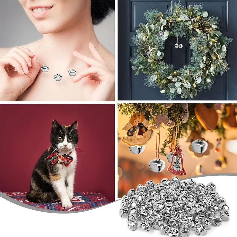Cross Shape Design 10mm Jingle Bell Charms, 120 pcs, Pet Collar Charm, Small Delicate Size for Wedding Decoration, Silver
