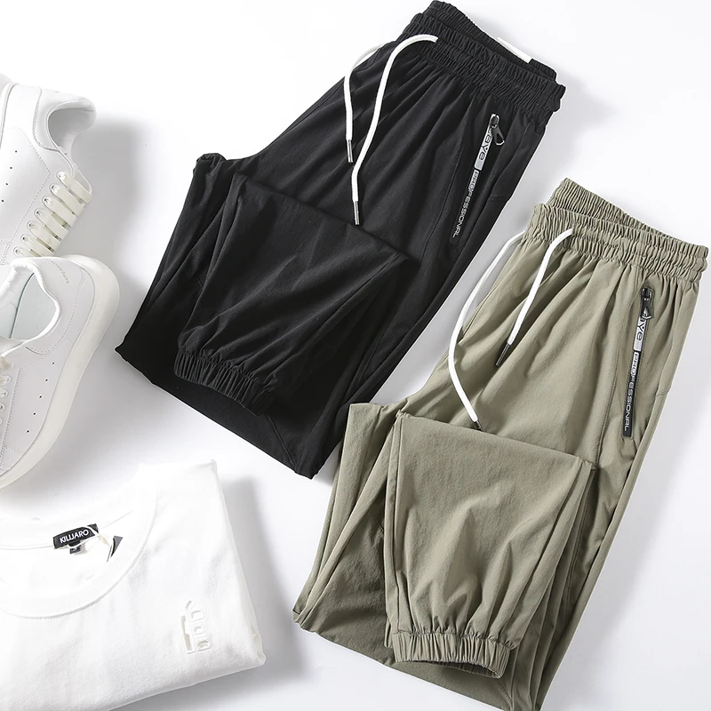 

Tech Qui Dry Fabric Men's Summer Thin Sport Casual Pants Cuffed Ultra Breathable Faion Urban Sle Straight Leg Long Trou...