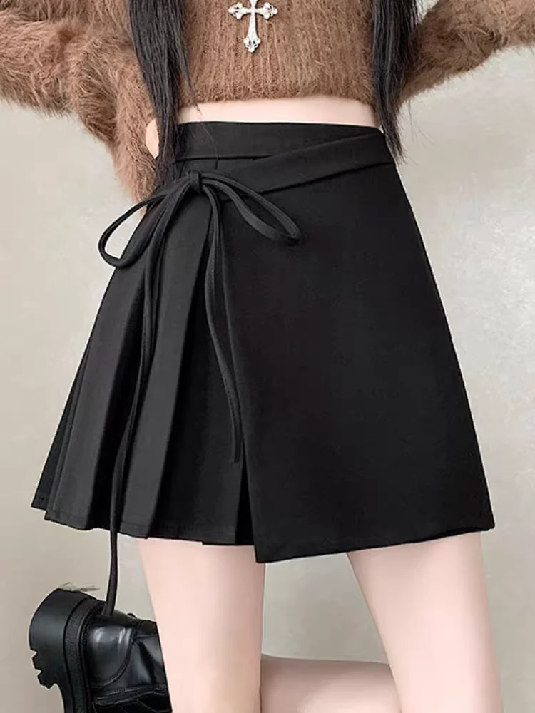 

Твидовые плиссированные юбки с высокой талией для женщин, мини-юбка с асимметричным запахом, офисная шикарная осенне-зимняя юбка