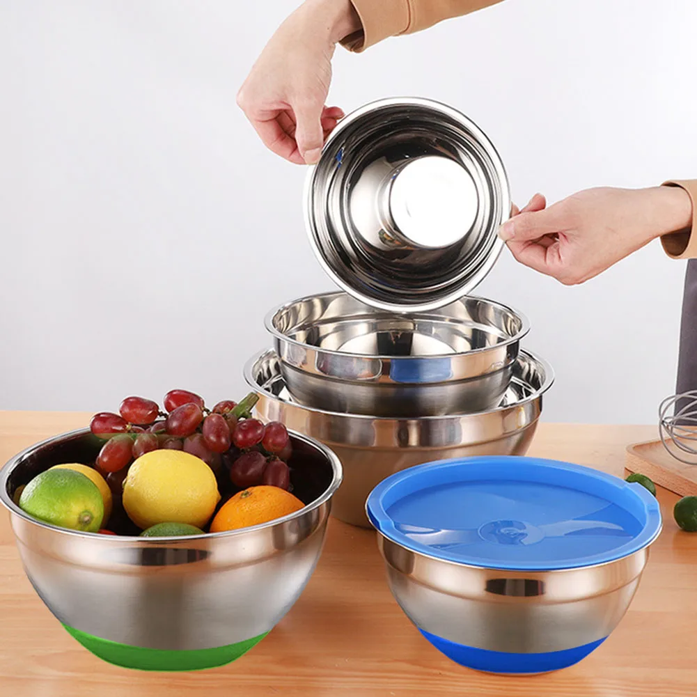 

Stainless Steel Salad Bowl With Silicone Bottom Lid Cooking Baking Home Kitchen Kitchen,Dining & Bar 20cm/30cm