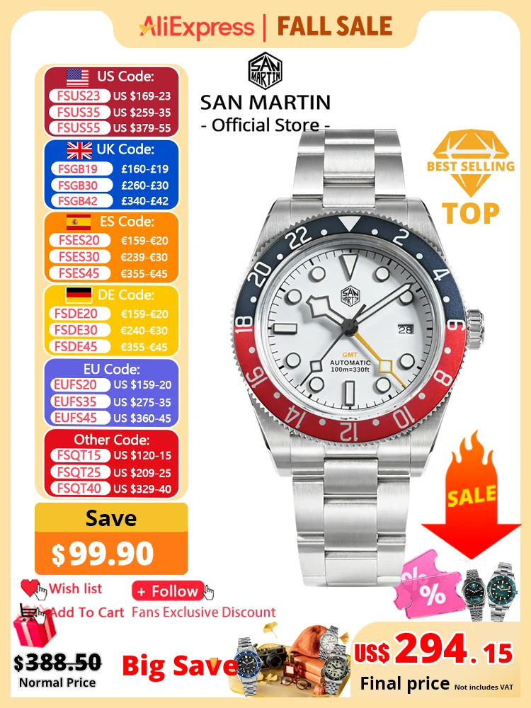 San Martin New Upgraded 39mm HZ6460 GMT Men Luxury Watch Classic Business Automatic Mechanical Sapphire 100M Waterproof  SN0109