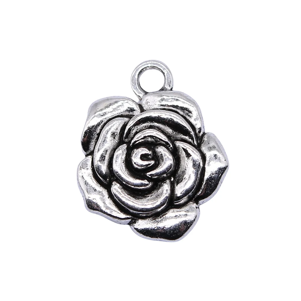 WYSIWYG 4pcs/lot Rose Charms For Jewelry Making 15x18mm Antique Silver Color Jewelry Accessories