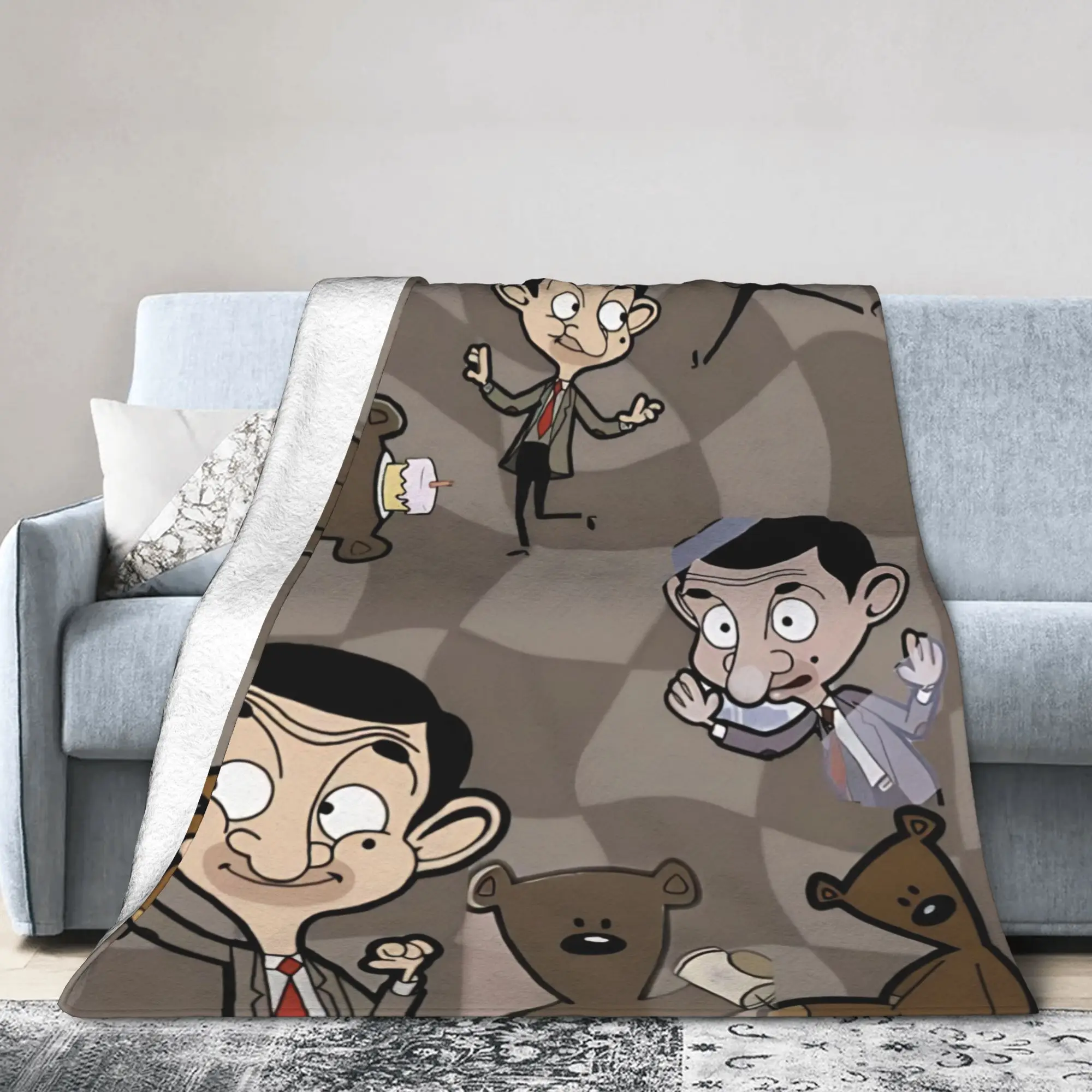 Mr. Beans Funny Cartoon   Knitted Blanket  Flannel Throw Blanket Bedding Couch Portable Soft Warm Bedsprea,