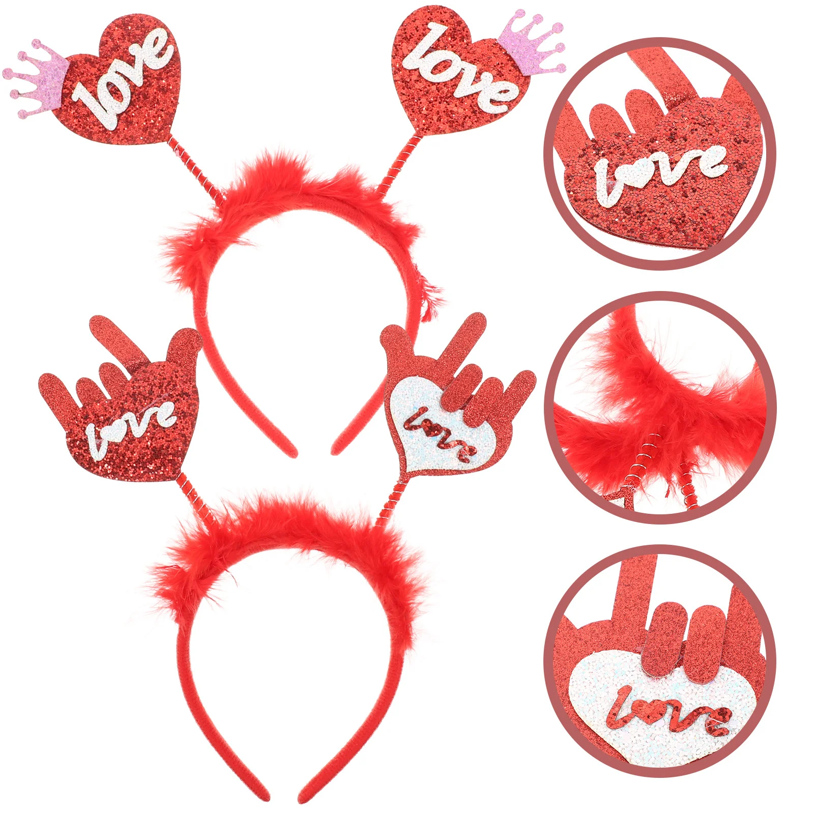 

2pcs Heart Headband Red Love Valentine'S Day Hair Accessories For Women Girls Birthday Wedding Party Headwear Boppers