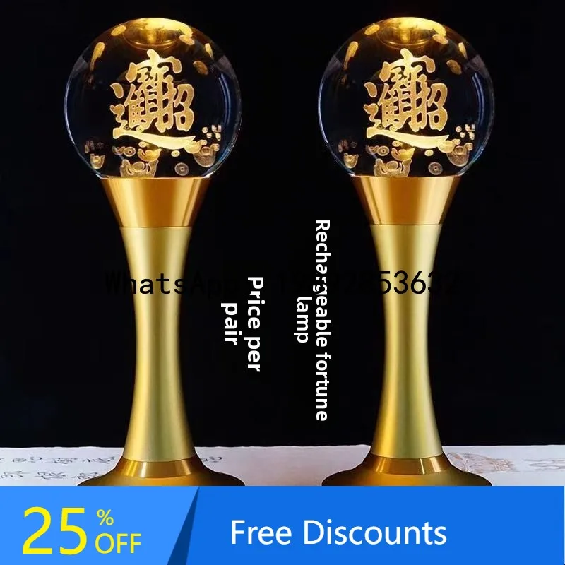 CZ Crystal Lotus Ornament Bodhisattva God of Wealth Eternal Light Rechargeable Buddha Front Ornament Home Altar Ornament