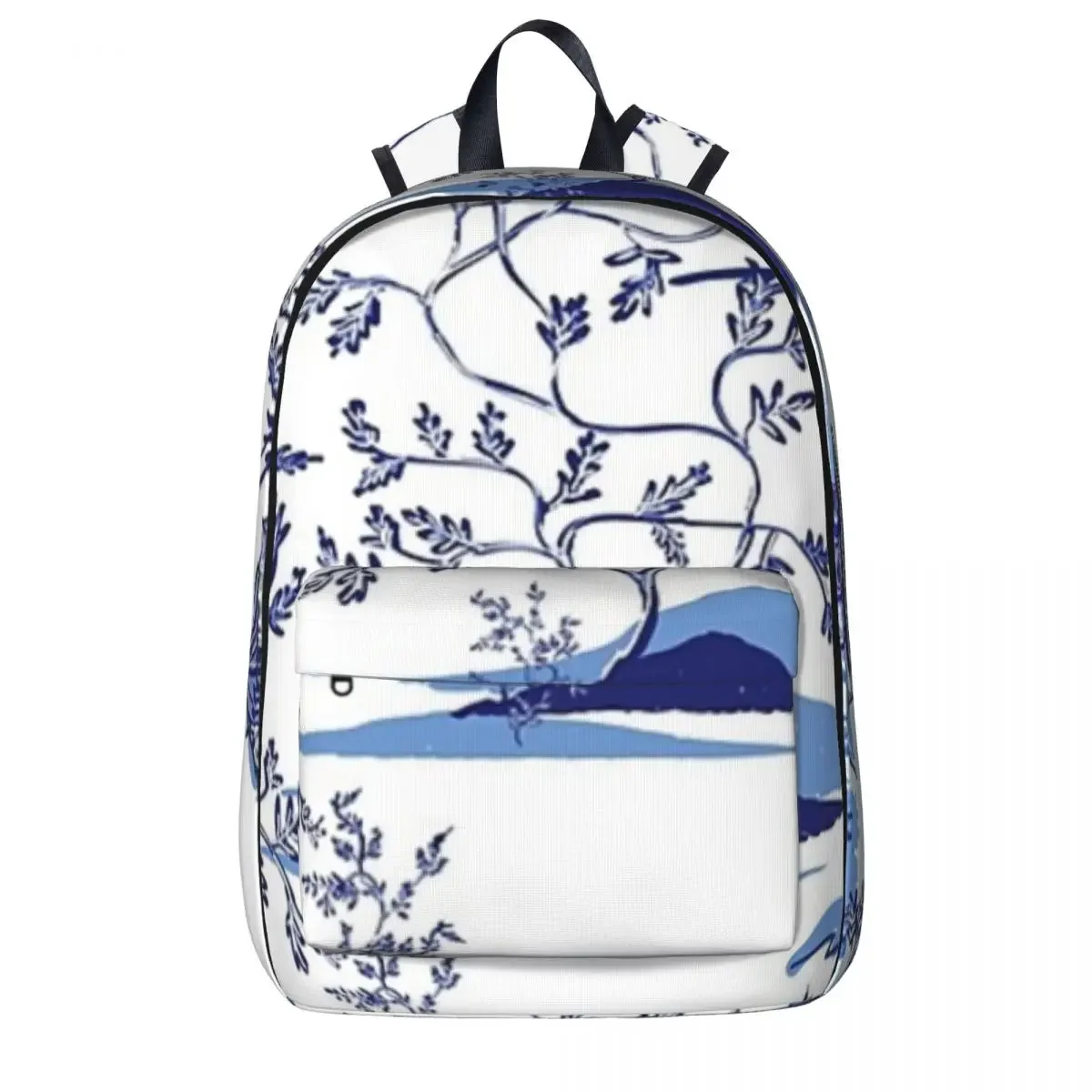 

Chinese Pagodas And Mountains In Vintage Blue Backpacks Boys Bookbag Waterproof Students School Bags Portability Laptop Rucksack