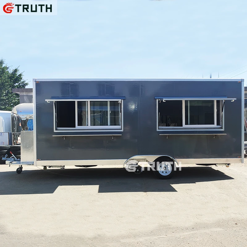 

Small Gray 13ft Towable Kitchen Mobile Street Hot Snack Food and Beverage Carts square Truck Trailer