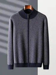 Cárdigan de cachemir grueso para hombre, suéter de cuello simulado con cremallera, prendas de punto de Cachemira, ropa de abrigo suave e informal, de alta calidad, 100%