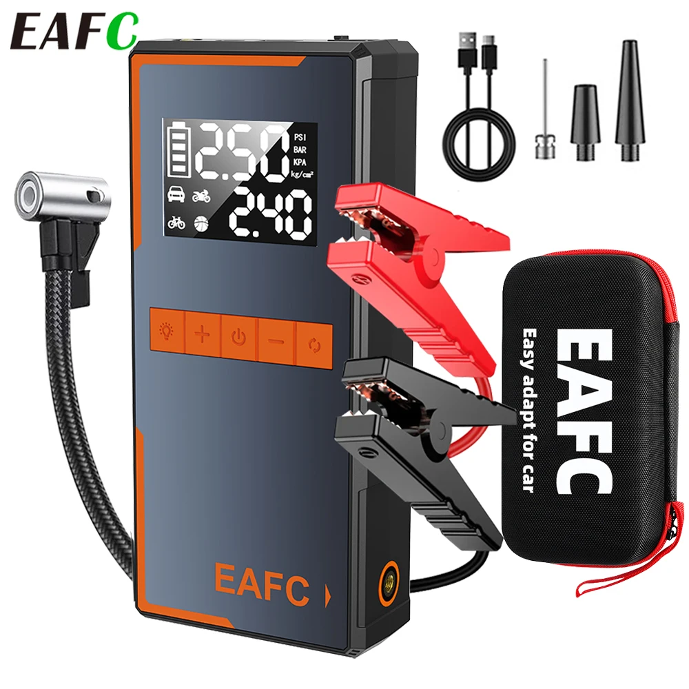 EAFC 4-in-1 Auto-Notfall-Starthilfe 1200A Spitzenstrom 150PSI Luftpumpe Reifenfüller Powerbank Booster Multifunktionswerkzeug