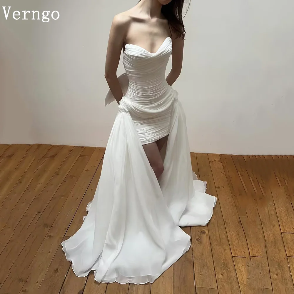 

Verngo Simple Chiffon Wedding Dress Sweetheart High-low Pleated Bride Dress Modern Maxi Women Bridal Gown Customized 2026