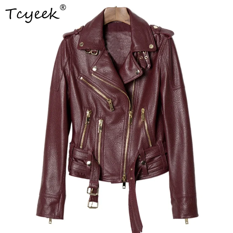 Tcyeek Top Layer Sheepskin Women's Jackets Handsome Slim Fit Short Real Leather Jacket Women Autumn Motorcycle Coats 2026 Casaco