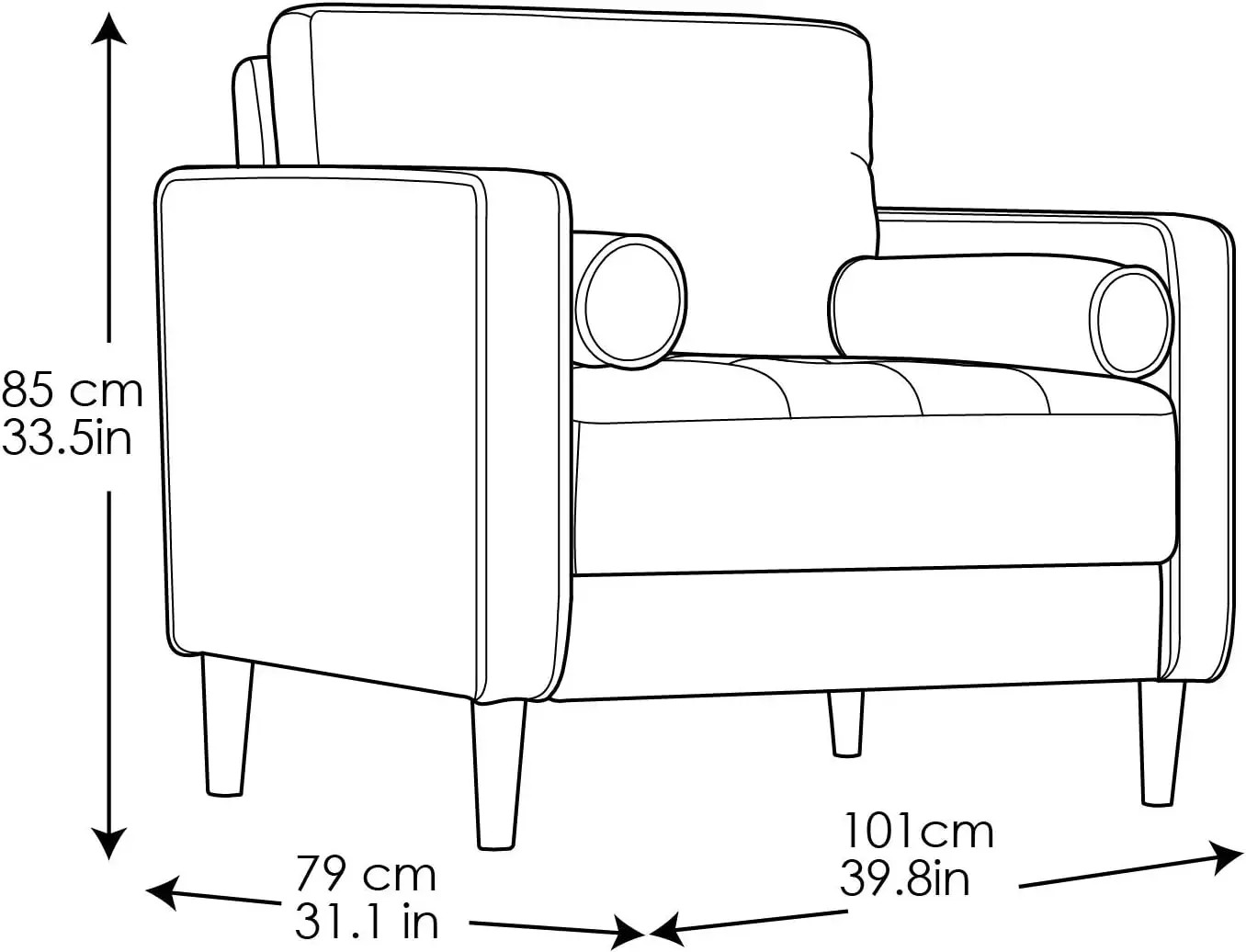 Navy Stationary Arm Chair with Tufted Cushions and Matching Pillows Premium Polyester Fabric Solid Wood Frame 39.8