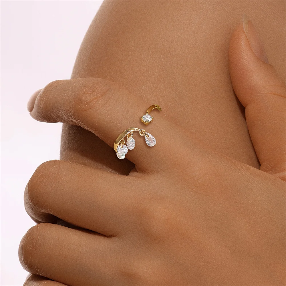CANNER 1 Stück 925 Sterling Silber Klassischer Geometrischer Zirkon-Quasten-Offener Ehering für Frauen Ins Minimalismus Ring Schmuck Geschenk – Detail 8