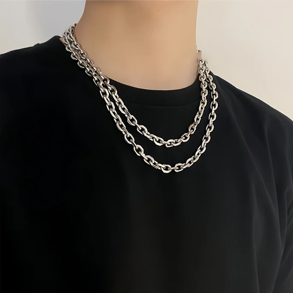 Herren Retro Silberfarbene Edelstahl-Halskette Hip-Hop Dicke O-Kette Schmuck Rock Einfaches Outfit Halsketten-Accessoire Geschenk – Detail 2