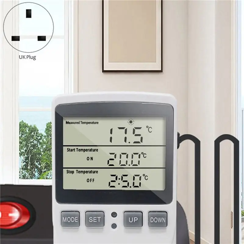 A01F-8X Digital Temperature Controller Thermostat Outlet Socket Plug Heating Cooling Timer For Homebrew Greenhouse UK Plug