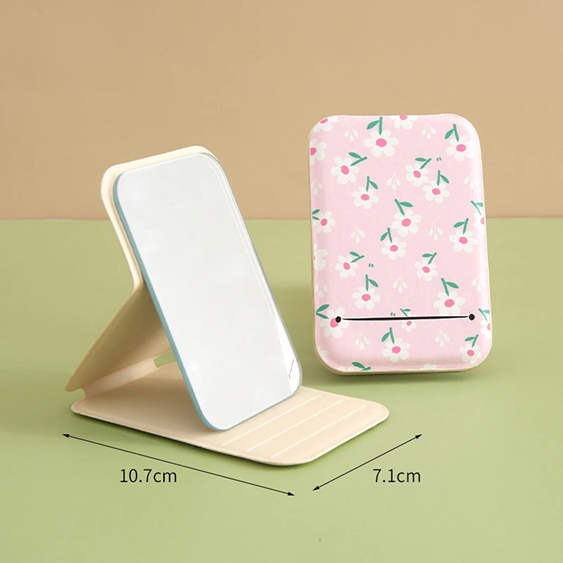 Espejo de maquillaje plegable con tapa Floral portátil, espejo de bolsillo Rectangular para mujer, espejo de tocador de mano