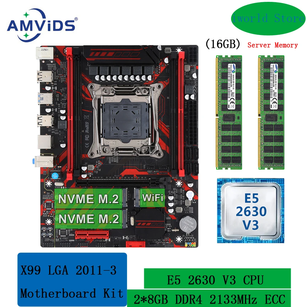 

x99 kit xeon motherboard E5 2630 v3 processor and 16GB(2*8GB) 2133MHz DDR4 ECC REG memory combo LGA 2011 v3 Set M.2 NVME