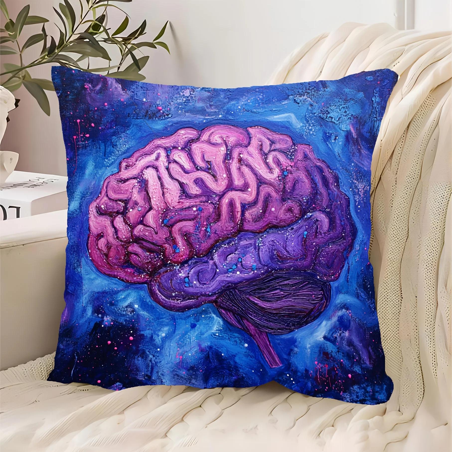 Cosmic Brain Galaxy Pillowcase Space Art Throw Cushion for Bedroom Decor Unique Anatomy Science Mind Gift 40x40cm