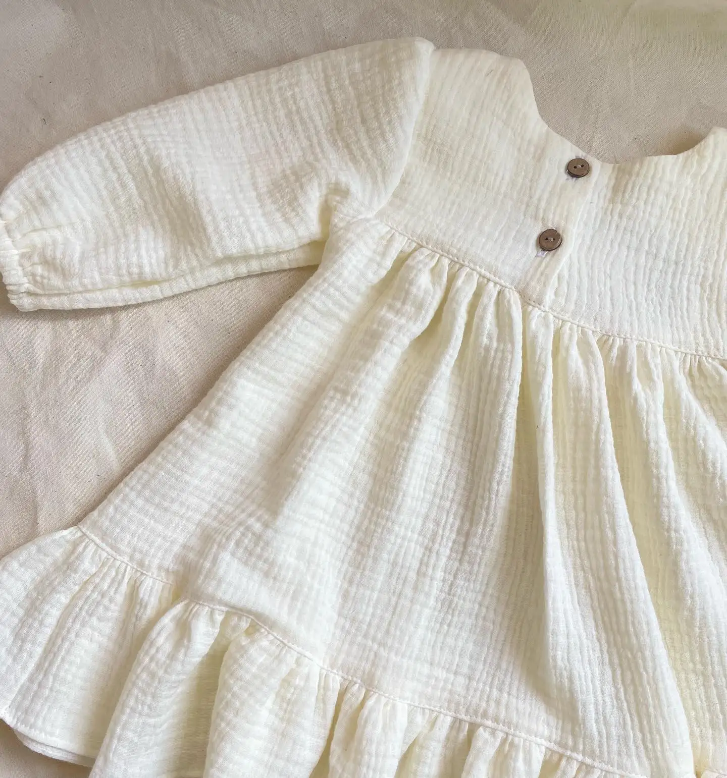 فستان من الكتان الأبيض للفتيات ، ملابس قطنية ، الربيع