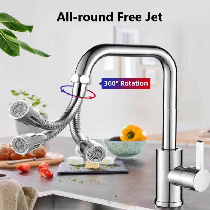 Stainless Steel 360° Universal Faucet Extender Anti-Splash Head Nozzle Aerator Bendable Sink Extension Hose Kitchen Accessories