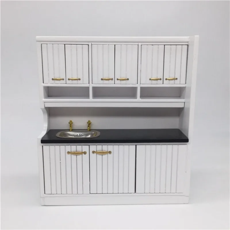 Scène de cuisine pour maison de poupée 1:12, modèle blanc, ensemble de cuisine de style européen, accessoires faits à la main, jouets de maison de jeu