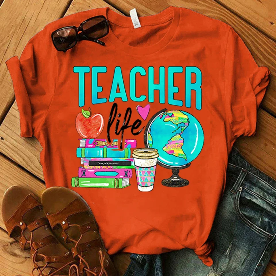 Teacher Life New Short Sleeve Summer Tshirt Fashion Women Graphic T Top Shirt Stylish Print T-shirts Cartoon Female Tee T-Shirt