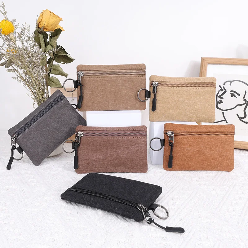 200Pcs/Lot Canvas Mini Coin Purse Simple Zipper Kid Storage Pouch Money Pocket Solid Color Coin Key Bag Wholesale