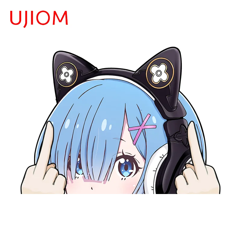 UJIOM Peeker Rem Chibi Graphics Wall Sticker Unique Enchanting Refrigerator Decal Customizable Computer Case Decoration