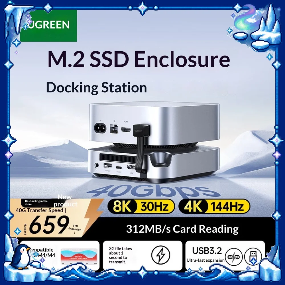 UGREEN 95503 USB-C Hub M.2 NVMe SSD Enclosure 40Gbps Dock HDMI 2.1 8K30Hz USB 3.2 SD TF Reader for Mac mini M4 M4 Pro