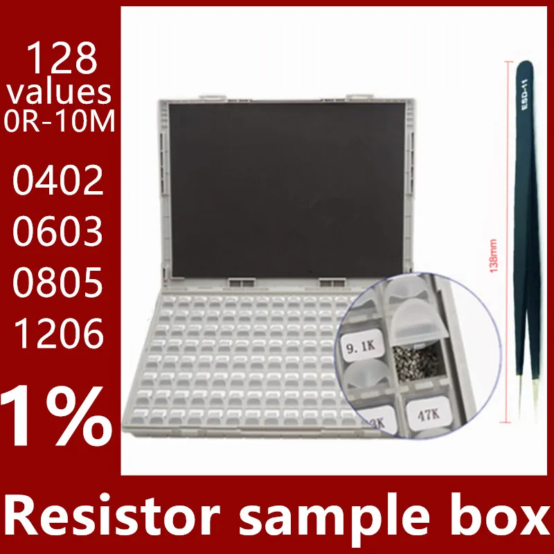 

SMD Resistor Box 1% 1206 0805 0603 0402 0201 SMT Chip Resistor Assortment Kit component 128 Values 0R-1M sample boxes