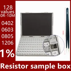 Scatola resistore SMD 1% 1206 0805 0603 0402 0201 Kit assortimento resistore Chip SMT componente 128 valori 0R-1M scatole campione