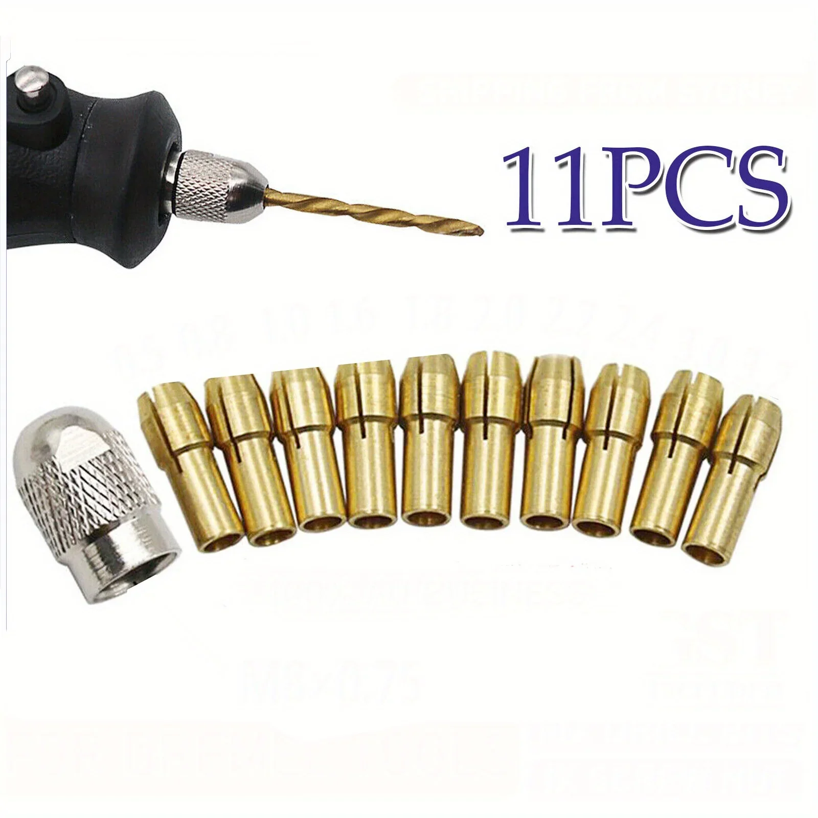 

11pc Brass Chuck Silver Nut Electric Grinding Drill Bit Clamp Mini Drill Bit Chuck Electric Tool Accessory Set Drill accessories