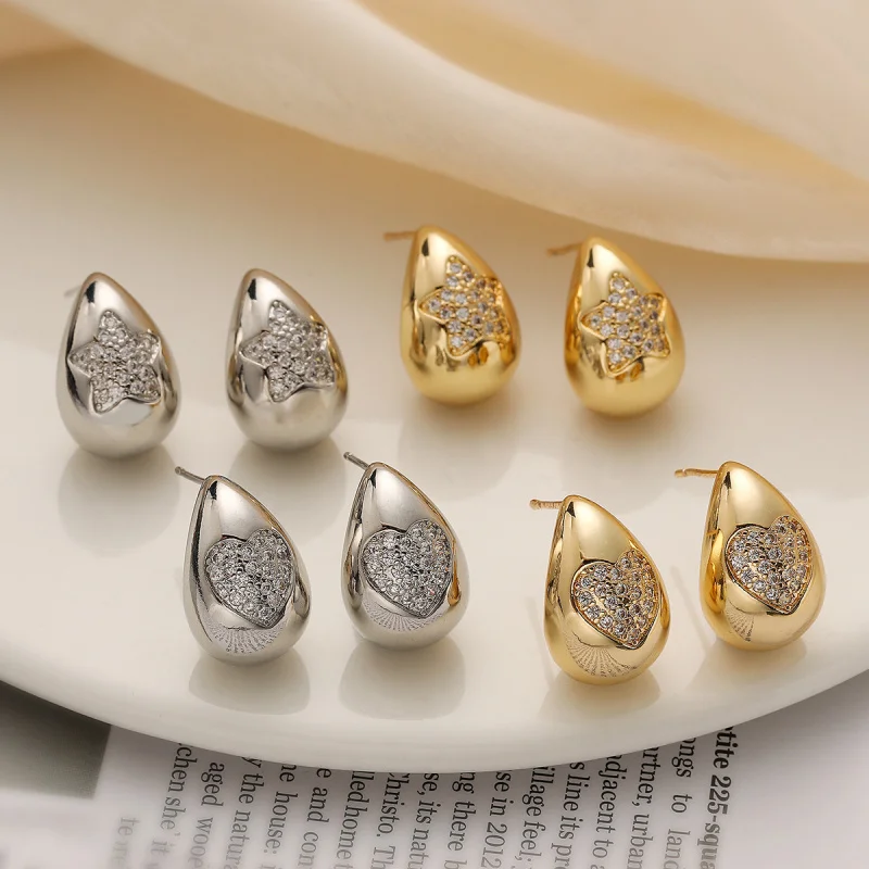 

Simple and Light Luxury Copper Plated Real Gold Heart-Shaped Zircon XINGX Water Drop Ear Studs Women's Minority All-Match Earrin