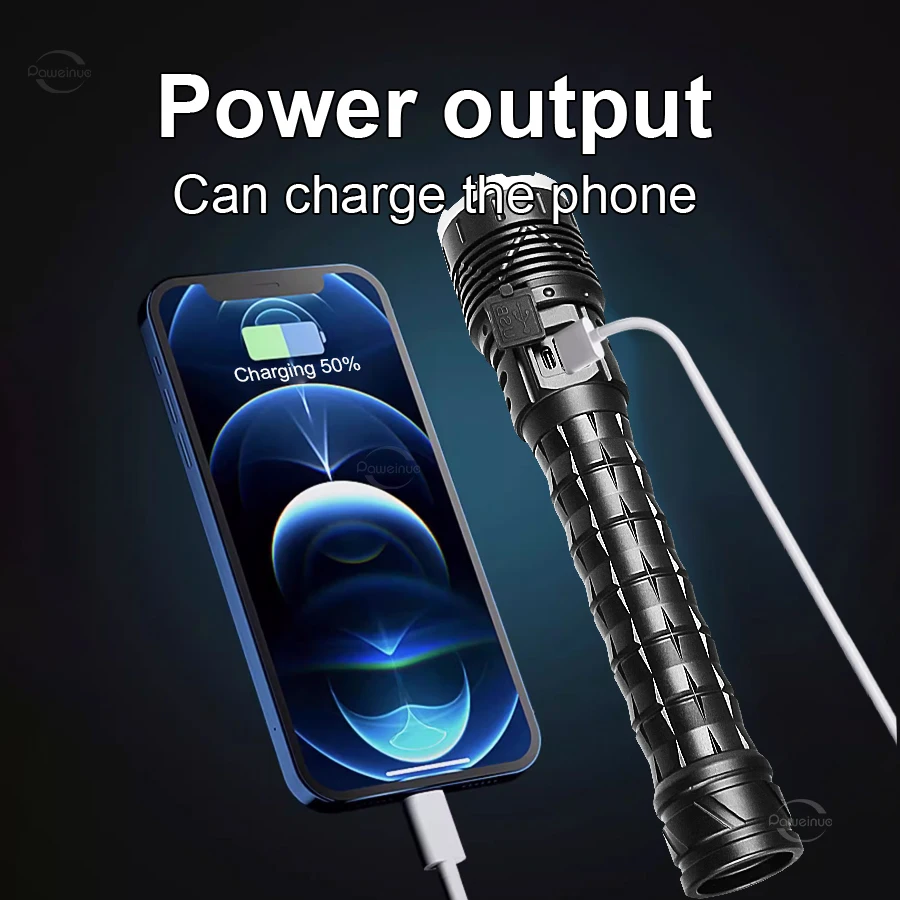 1000000LM Most Powerful LED Flashlight 10000mah High Power Torch Rechargeable 800W Spotlights Tactical Flashlights Lighting 4km