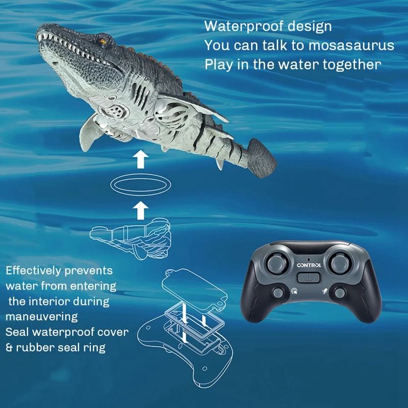 Mainan dinosaurus RC 2.4G, mainan air RC dengan ringan untuk anak-anak (dengan 2 baterai)