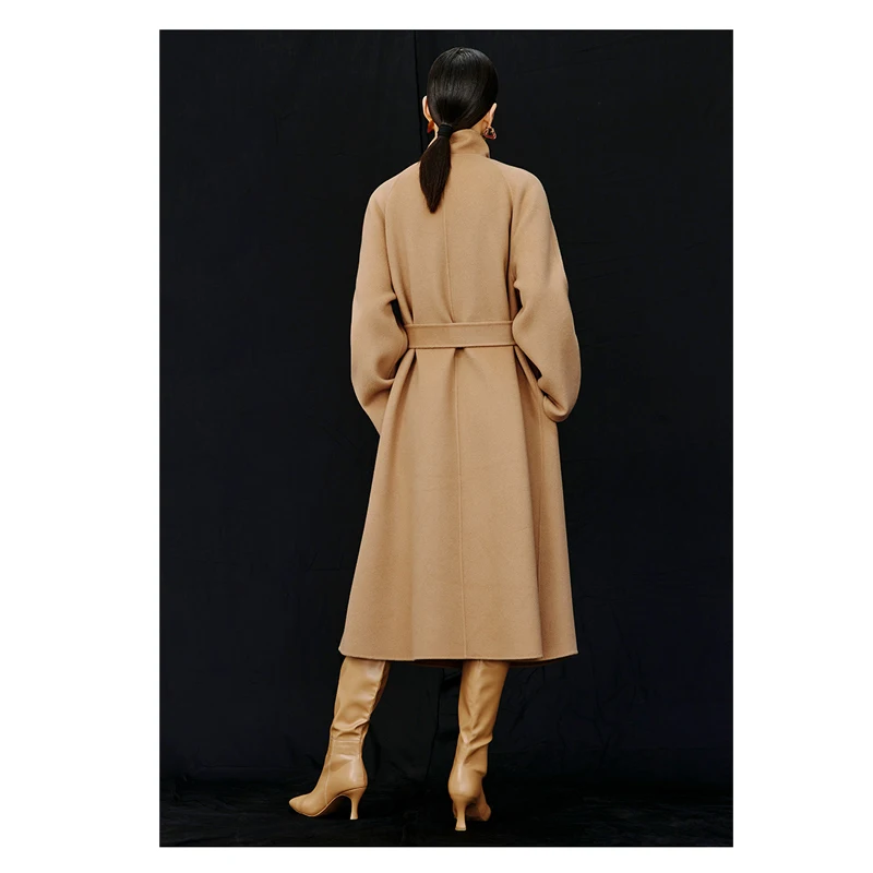 Autumn Winter Double-sided Cashmere Women's Coat Black High Collar Elegant Noble Coat Soft Delicate Warm Light Luxury Women Wear