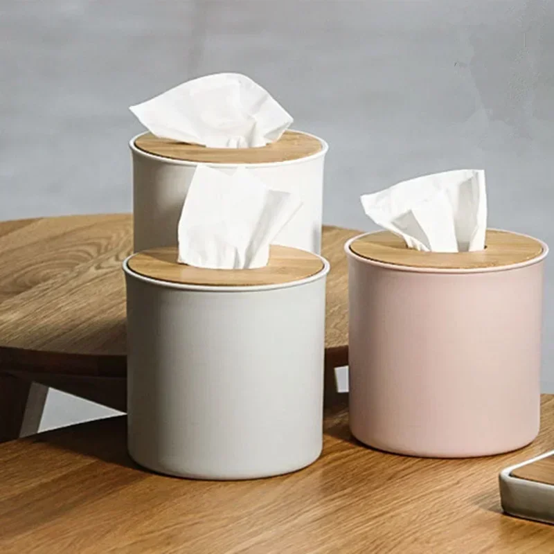 Round Tissue Box Plastic Tissue Holder Roll Paper Napkin Storage Home Hotel Car Tissue Holder Desk Solid Color Toilet Paper Box