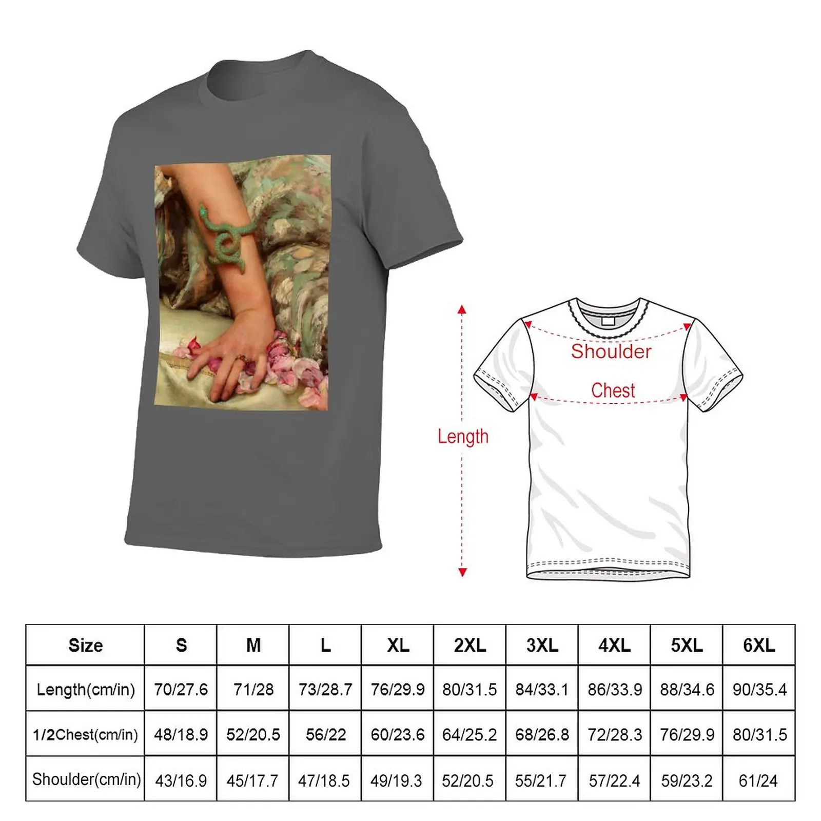 New Pre-Raphaelite Woman's hand with Serpent bracelet Rose Petals detail T-Shirt summer tops anime oversized t shirts for men