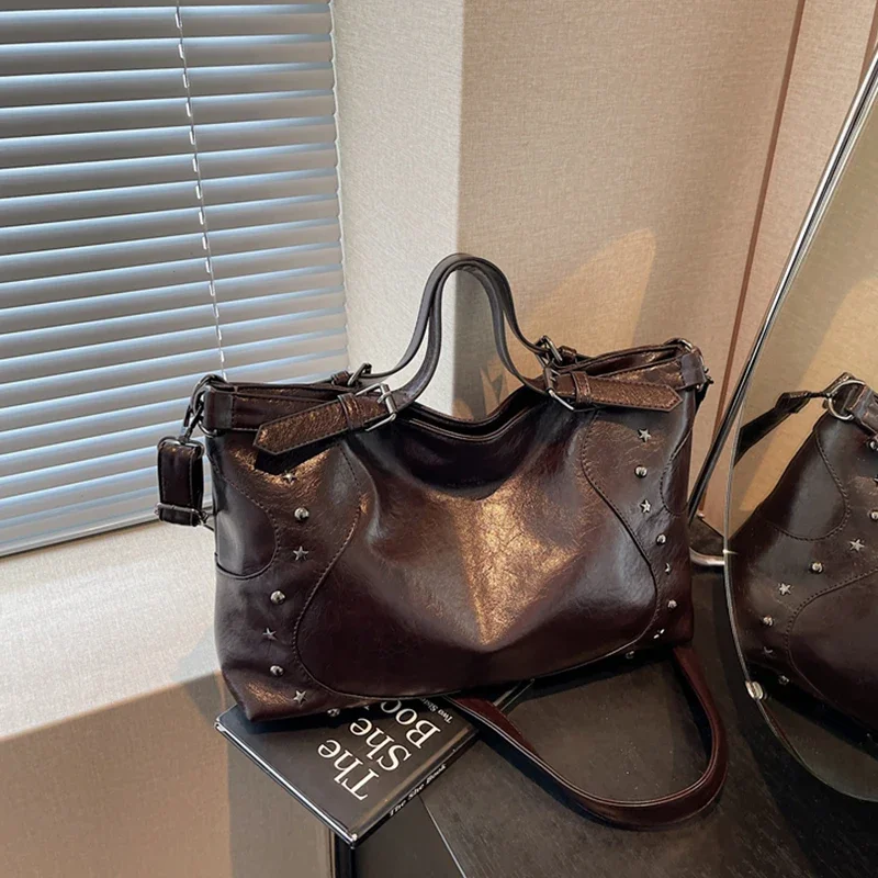 

Vintage Large Capacity Commuter Tote Bag Women Autumn PU Leather Portable Handbags Female Shoulder Crossbody Bags