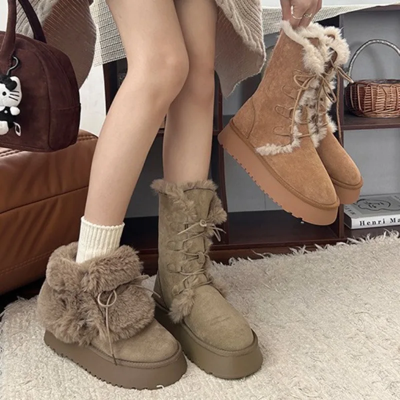 Hot Sale Retro Fur Integrated Warm Snow Boots for Women in Winter 2026, New Thick Soled and Plush Thick Anti Slip Cotton Shoes