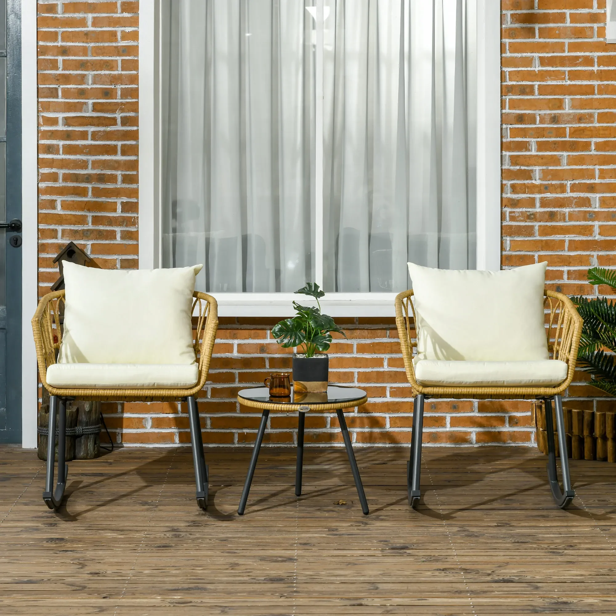

Patio Rocking Bistro Set 3 Pieces patio rocking chair patio set outdoor chairs Outdoor Wicker Apartment Balcony Furniture Sets